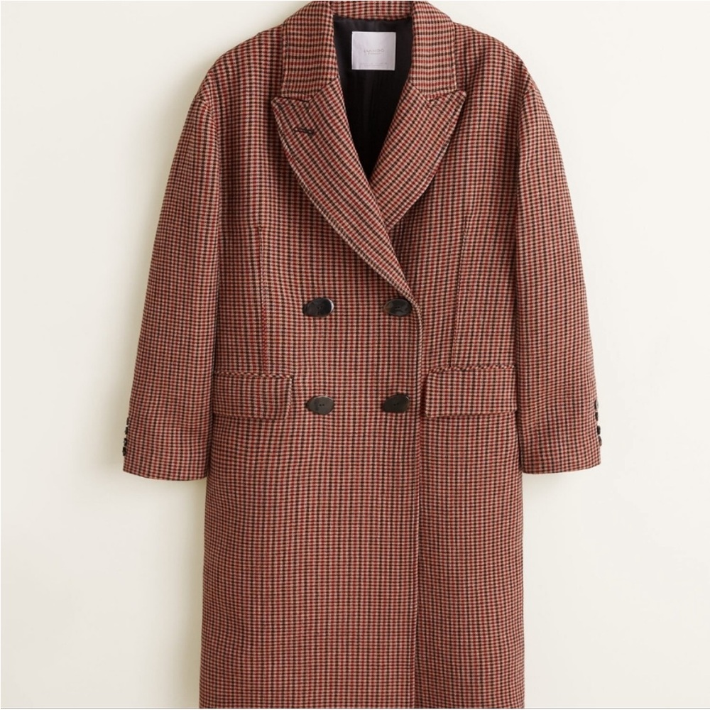 Mango Limited Edition Warm Orange/Rust Red Check Double Breasted Coat S